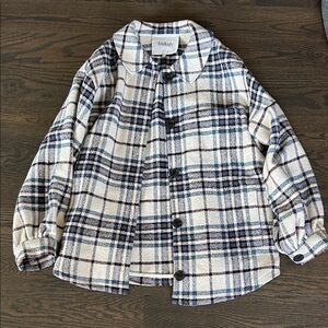 ba&sh Cream Plaid Overshirt with Navy & Brown Checks